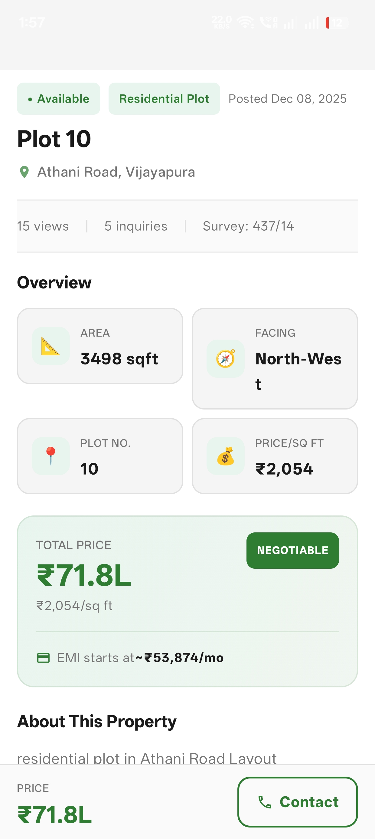 V-Space property detail showing plot overview, pricing and contact